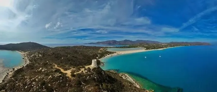 Framed Print : Panoramic drone view of Capo Carbonara on Sardinia's southern coast Framed Print : Panoramic drone view of Capo Carbonara on Sardinia's southern coast