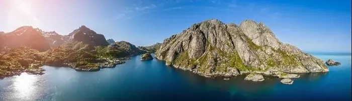 Framed Print : Panoramic drone view of Nusfjord in Lofoten Framed Print : Panoramic drone view of Nusfjord in Lofoten