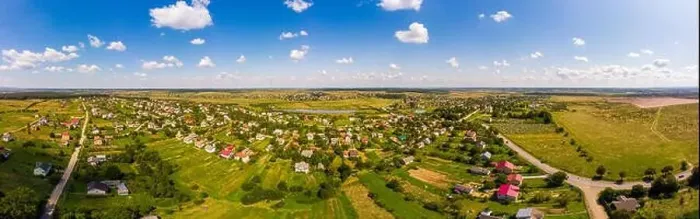 Framed Print : Panoramic landscape of countryside. Aerial view of traditional village, Ukraine Framed Print : Panoramic landscape of countryside. Aerial view of traditional village, Ukraine