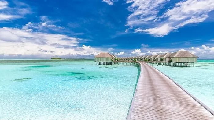 Framed Print : Panoramic landscape of Maldives beach. Tropical panorama, luxury water villa resort with wooden pier or jetty. Luxury travel vacation destination Framed Print : Panoramic landscape of Maldives beach. Tropical panorama, luxury water villa resort with wooden pier or jetty. Luxury travel vacation destination