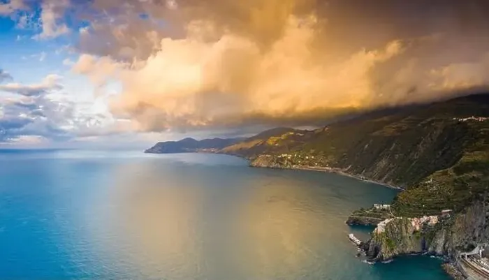 Framed Print : Panoramic of Manarola at sunrise, aerial view, Cinque Terre, La Spezia province, Liguria, Italy Framed Print : Panoramic of Manarola at sunrise, aerial view, Cinque Terre, La Spezia province, Liguria, Italy