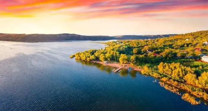 Framed Print : Panoramic morning view from flying drone of Bakotska Bay Framed Print : Panoramic morning view from flying drone of Bakotska Bay