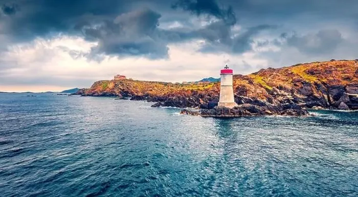 Framed Print : Panoramic morning view from flying drone of di Capo Ferro Lighthose Framed Print : Panoramic morning view from flying drone of di Capo Ferro Lighthose