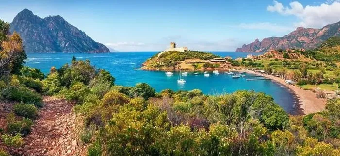 Framed Print : Panoramic morning view of Port de Girolata - place Framed Print : Panoramic morning view of Port de Girolata - place