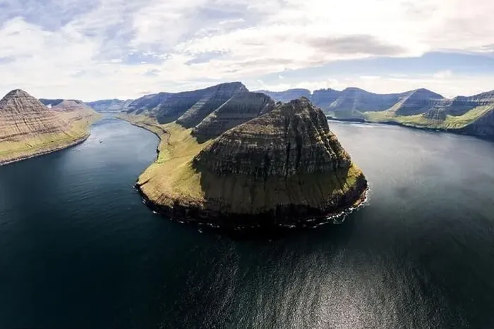 Framed Print : Panoramic of mountains and cliffs along the fjord in summer, aerial view, Muli, Bordoy island, Faroe Islands, Denmark Framed Print : Panoramic of mountains and cliffs along the fjord in summer, aerial view, Muli, Bordoy island, Faroe Islands, Denmark