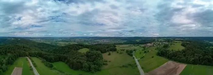 Framed Print : Panoramic shot with villages and forest in Baden Wuerttemberg by drone Framed Print : Panoramic shot with villages and forest in Baden Wuerttemberg by drone