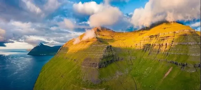 Framed Print : Panoramic summer view from flying drone of Sydradalur village hills Framed Print : Panoramic summer view from flying drone of Sydradalur village hills
