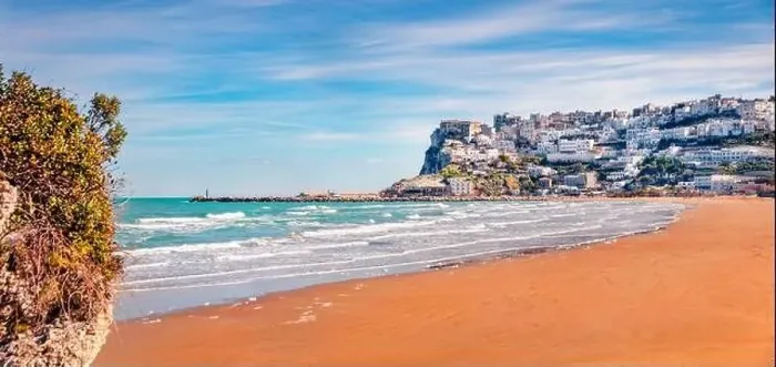 Framed Print : Panoramic summer view of Peschici public beach Framed Print : Panoramic summer view of Peschici public beach