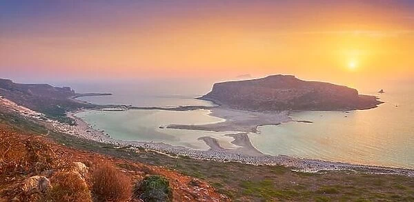 Panoramic sunset at Balos Beach, Crete Island, Greece