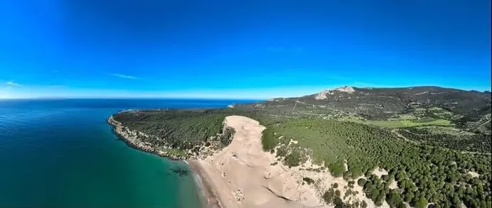 Framed Print : Panoramic view of Bolonia beach in the municipality of Tarifa, Andalusia Framed Print : Panoramic view of Bolonia beach in the municipality of Tarifa, Andalusia