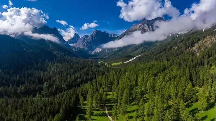 Framed Print : Panoramic view on Dolomites, Val Fiscalina. Drone photography Framed Print : Panoramic view on Dolomites, Val Fiscalina. Drone photography