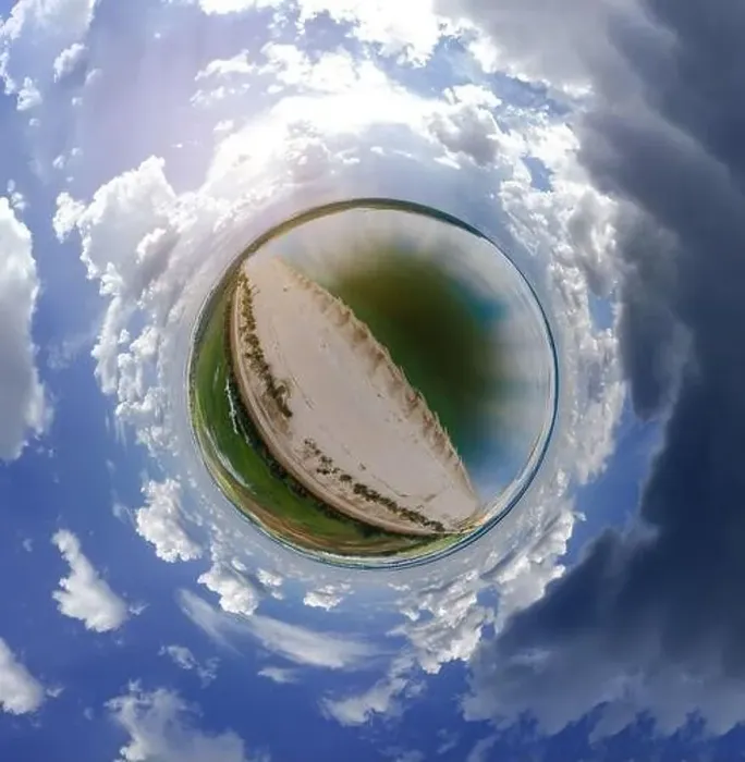 Framed Print : Panoramic view from drone, small planet and blue sky around the globe Framed Print : Panoramic view from drone, small planet and blue sky around the globe