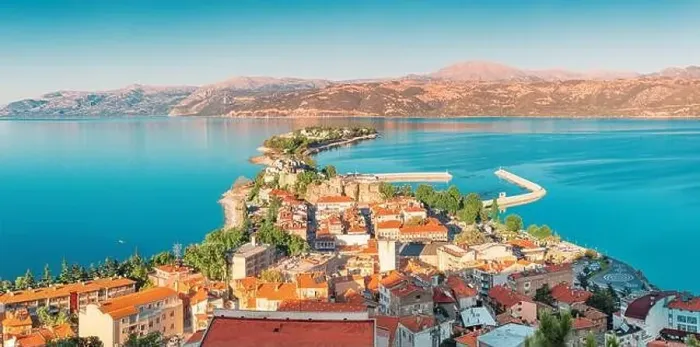 Framed Print : Panoramic view of Egirdir lake peninsula and town in Isparta region Framed Print : Panoramic view of Egirdir lake peninsula and town in Isparta region