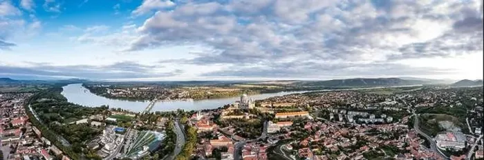 Framed Print : Panoramic view from Esztegom with river Danube and basilica