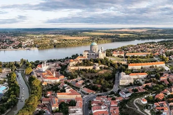 Framed Print : Panoramic view from Esztegom with river Danube and basilica