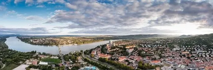 Framed Print : Panoramic view from Esztegom with river Danube and basilica