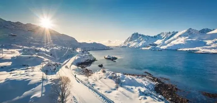 Framed Print : Panoramic view from flying drone of Andopen fjord with Kakernbrua bridge on background Framed Print : Panoramic view from flying drone of Andopen fjord with Kakernbrua bridge on background