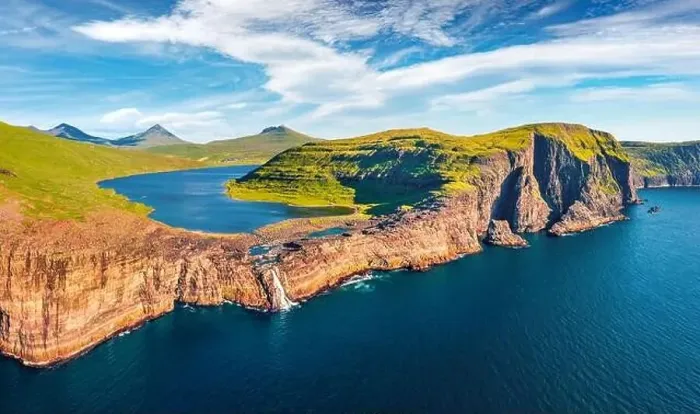Framed Print : Panoramic view from flying drone of Bosdalafossur waterfall Framed Print : Panoramic view from flying drone of Bosdalafossur waterfall