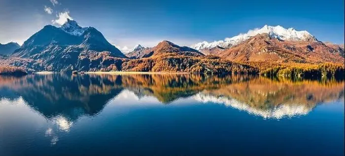 Framed Print : Panoramic view from flying drone of Sils lake Framed Print : Panoramic view from flying drone of Sils lake