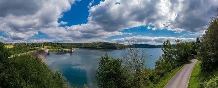 Framed Print : Panoramic view of the Great Dhünn dam. Germany, Drone photography Framed Print : Panoramic view of the Great Dhünn dam. Germany, Drone photography