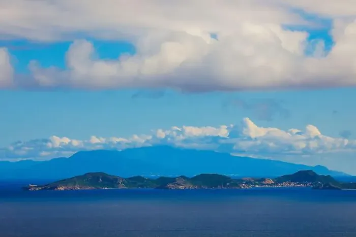 Framed Print : Panoramic View to the Guadeloupe Island under the Blue Clouds, Caribbean islands Framed Print : Panoramic View to the Guadeloupe Island under the Blue Clouds, Caribbean islands