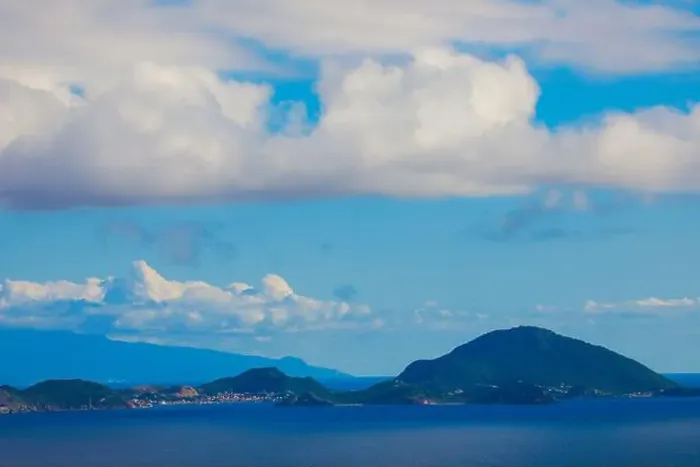 Framed Print : Panoramic View to the Guadeloupe Island under the Blue Clouds, Caribbean islands Framed Print : Panoramic View to the Guadeloupe Island under the Blue Clouds, Caribbean islands