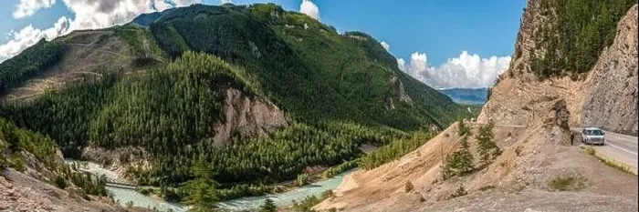 Framed Print : Panoramic view of highway in Banff National Park during summer time Framed Print : Panoramic view of highway in Banff National Park during summer time