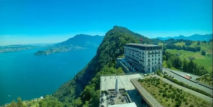Framed Print : Panoramic View over Hotel Palace and Lake Lucerne and Mountain in a Sunny Summer Day in Burgenstock Framed Print : Panoramic View over Hotel Palace and Lake Lucerne and Mountain in a Sunny Summer Day in Burgenstock