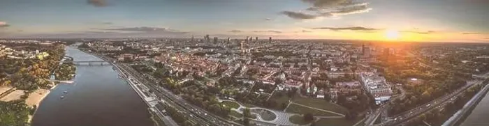 Framed Print : Panoramic view on a large, capital city located on the river. Drone, aerial view Framed Print : Panoramic view on a large, capital city located on the river. Drone, aerial view