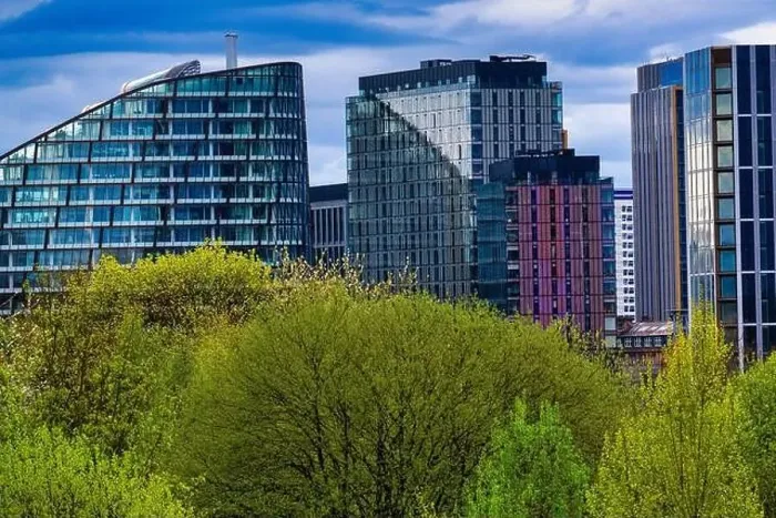 Framed Print : Panoramic view of Manchester Skyline on a spring day Framed Print : Panoramic view of Manchester Skyline on a spring day