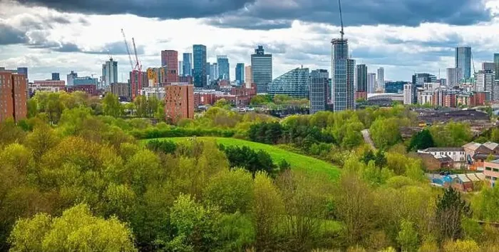 Framed Print : Panoramic view of Manchester Skyline on a spring day Framed Print : Panoramic view of Manchester Skyline on a spring day