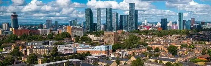 Framed Print : Panoramic view of Manchester, UK with tall buildings Framed Print : Panoramic view of Manchester, UK with tall buildings