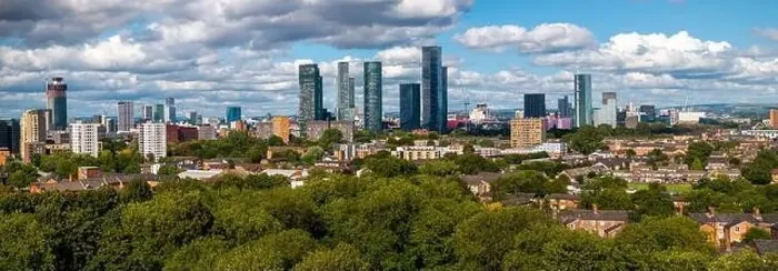 Framed Print : Panoramic view of Manchester, UK with tall buildings Framed Print : Panoramic view of Manchester, UK with tall buildings