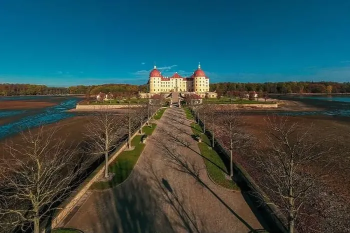 Framed Print : Panoramic view of Moritzburg Castle in autumn, Germany. Drone photography Framed Print : Panoramic view of Moritzburg Castle in autumn, Germany. Drone photography