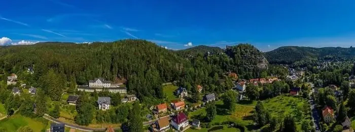 Framed Print : Panoramic view of Mount Oybin and the ruins of the monastery church and the castle Framed Print : Panoramic view of Mount Oybin and the ruins of the monastery church and the castle
