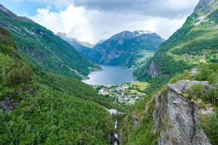 Framed Print : A panoramic view of a picturesque Norwegian fjord Framed Print : A panoramic view of a picturesque Norwegian fjord