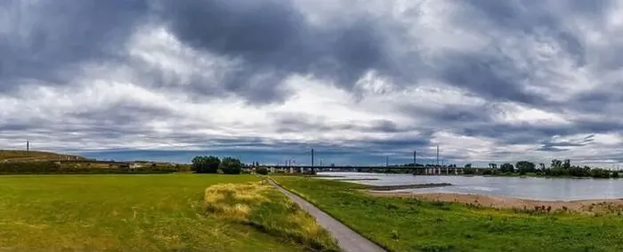 Framed Print : Panoramic view of the Rhine and the A1 motorway bridge near Leverkusen, Germany. Drone photography Framed Print : Panoramic view of the Rhine and the A1 motorway bridge near Leverkusen, Germany. Drone photography