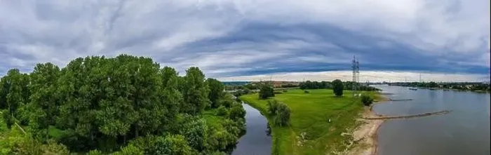 Framed Print : Panoramic view of the Rhine and the A1 motorway bridge near Leverkusen, Germany. Drone photography