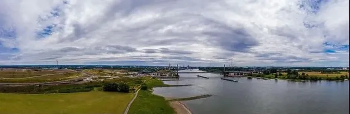 Framed Print : Panoramic view of the Rhine motorway bridge near Leverkusen, Germany. Drone photography Framed Print : Panoramic view of the Rhine motorway bridge near Leverkusen, Germany. Drone photography