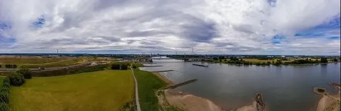 Framed Print : Panoramic view of the Rhine motorway bridge near Leverkusen, Germany. Drone photography Framed Print : Panoramic view of the Rhine motorway bridge near Leverkusen, Germany. Drone photography