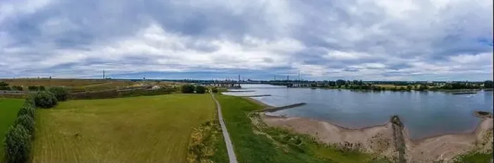 Framed Print : Panoramic view of the Rhine motorway bridge near Leverkusen, Germany. Drone photography Framed Print : Panoramic view of the Rhine motorway bridge near Leverkusen, Germany. Drone photography