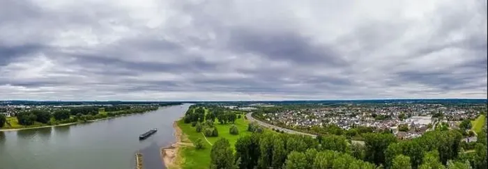 Framed Print : Panoramic view of the Rhine near Leverkusen, Germany. Drone photography Framed Print : Panoramic view of the Rhine near Leverkusen, Germany. Drone photography