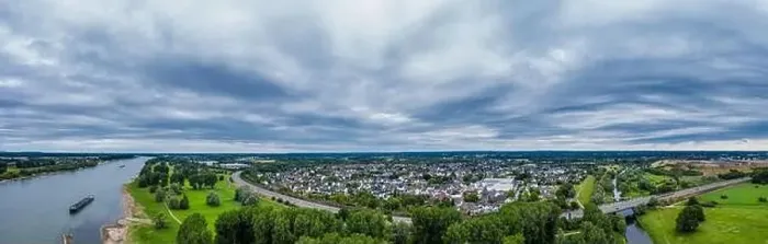 Framed Print : Panoramic view of the Rhine near Leverkusen, Germany. Drone photography Framed Print : Panoramic view of the Rhine near Leverkusen, Germany. Drone photography