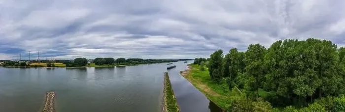 Framed Print : Panoramic view of the Rhine river near Leverkusen, Germany. Drone photography Framed Print : Panoramic view of the Rhine river near Leverkusen, Germany. Drone photography