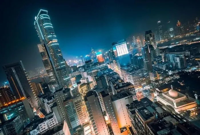 Framed Print : Panoramic View of Rooftops of Futuristic Skyscrapers at Night in Vibrant Colours, Hong Kong Framed Print : Panoramic View of Rooftops of Futuristic Skyscrapers at Night in Vibrant Colours, Hong Kong