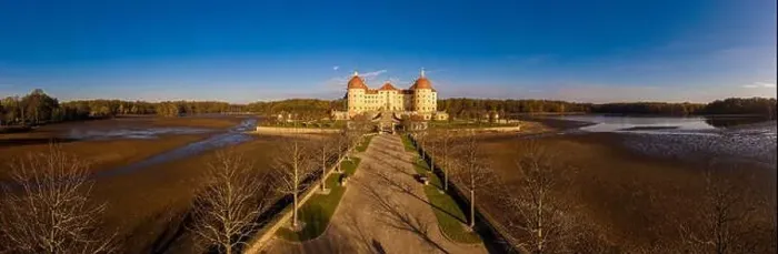 Framed Print : Panoramic view on Schloss Moritzburg, Germany. Drone photography Framed Print : Panoramic view on Schloss Moritzburg, Germany. Drone photography