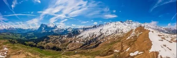 Framed Print : Panoramic view from the Seiser Alm to the Dolomites in Italy, drone shot Framed Print : Panoramic view from the Seiser Alm to the Dolomites in Italy, drone shot