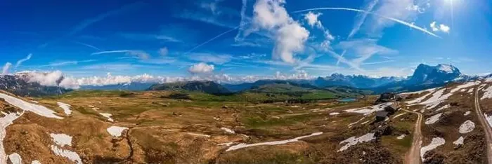 Framed Print : Panoramic view from the Seiser Alm to the Dolomites in Italy, drone shot Framed Print : Panoramic view from the Seiser Alm to the Dolomites in Italy, drone shot