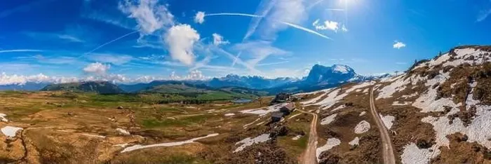 Framed Print : Panoramic view from the Seiser Alm to the Dolomites in Italy, drone shot Framed Print : Panoramic view from the Seiser Alm to the Dolomites in Italy, drone shot