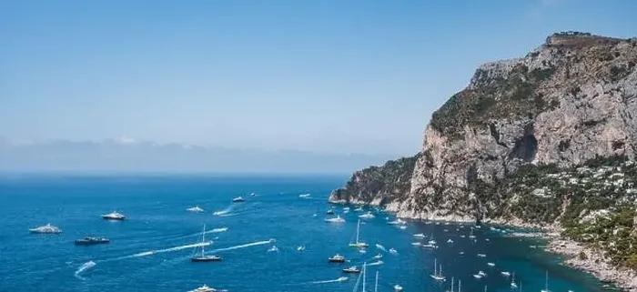 Framed Print : Panoramic view of south Capri Island crag coastline in summer time Framed Print : Panoramic view of south Capri Island crag coastline in summer time
